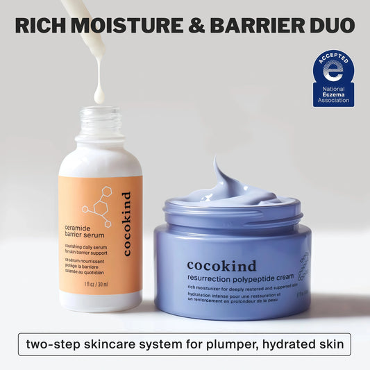 Cocokind Rich Moisture & Barrier Duo | 2-Piece Skincare Set | Ceramide Barrier Serum + Resurrection Polypeptide Cream | Hydrating & Nourishing